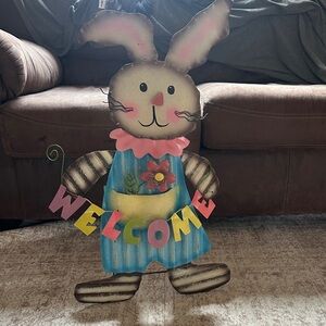 Charming Easter Bunny Welcome Sign - Pink, Blue, Yellow
